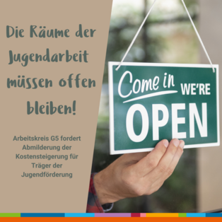 Schild "come in we're open" mit einer Hand, in der rechten Spalte des Bildes steht die Überschrift des Artikels